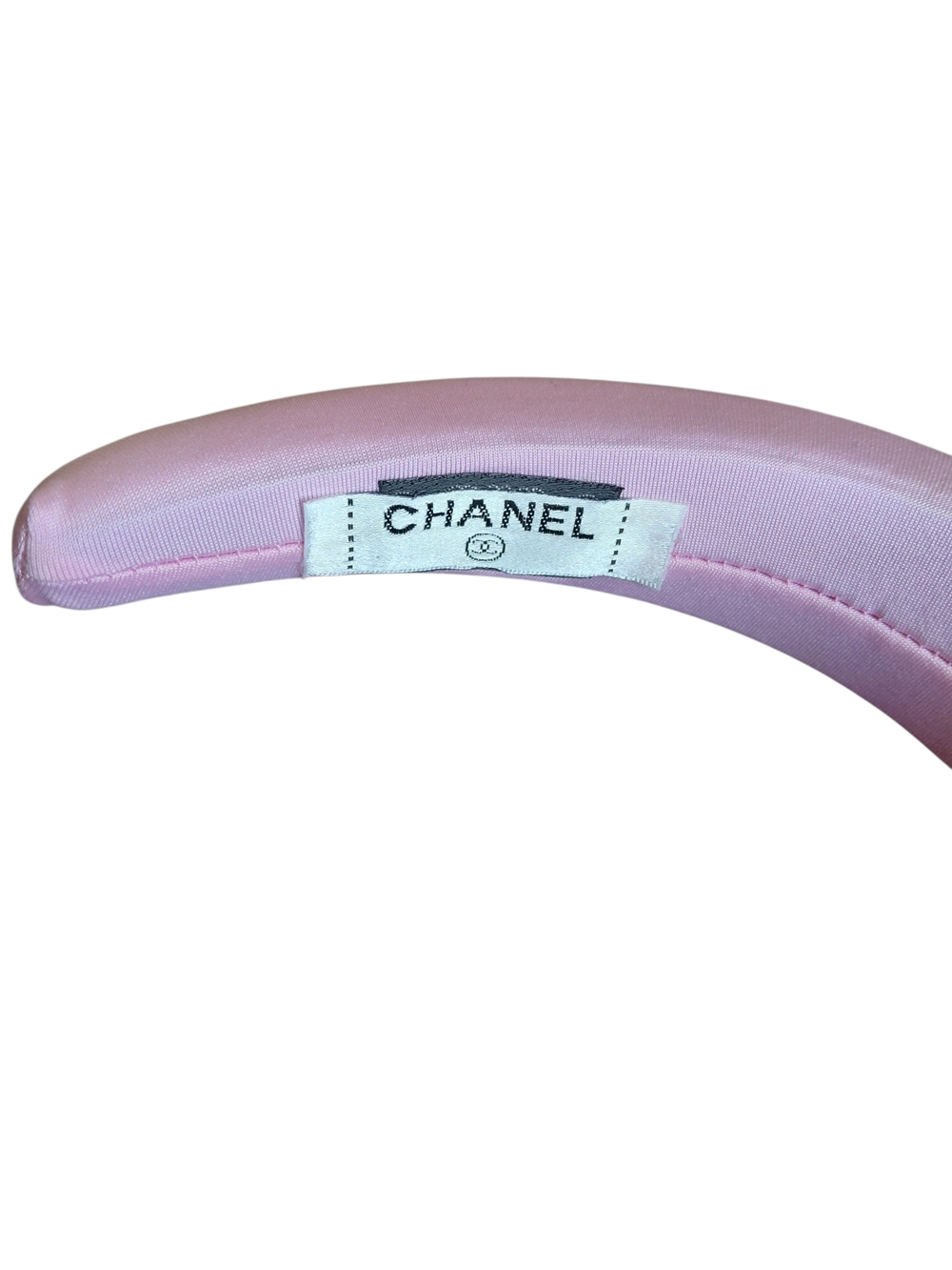 Pink Satin Padded Headband with Gold CC Accent - Picture 3 of 4